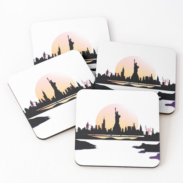Item preview, New York City Skyline Silhouette with Empire State Building & Statue of Liberty Under Supermoon – Night Sky Art designed and sold by Jasava Shop.