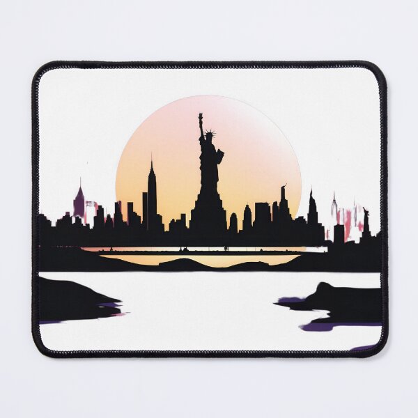 Item preview, New York City Skyline Silhouette with Empire State Building & Statue of Liberty Under Supermoon – Night Sky Art designed and sold by Jasava Shop.