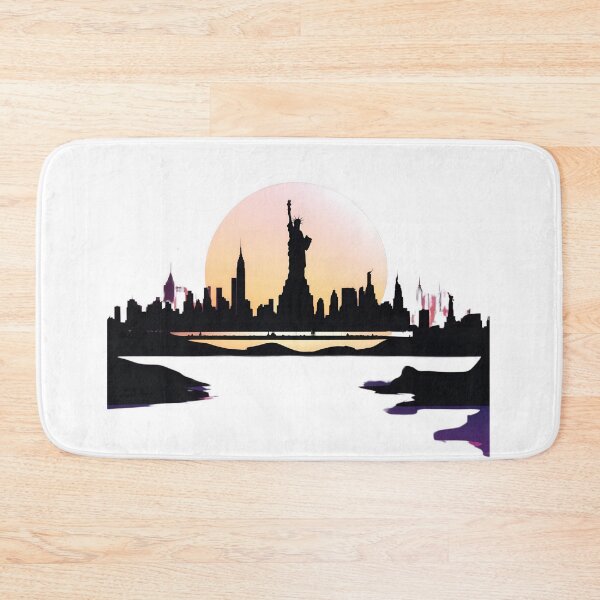 Item preview, New York City Skyline Silhouette with Empire State Building & Statue of Liberty Under Supermoon – Night Sky Art designed and sold by Jasava Shop.