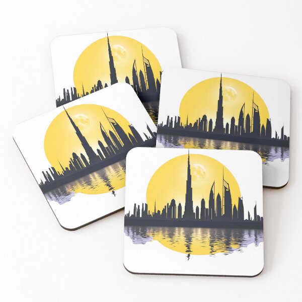Item preview, Dubai Skyline with Burj Khalifa Supermoon Minimalist Cityscape Art designed and sold by Jasava Shop.