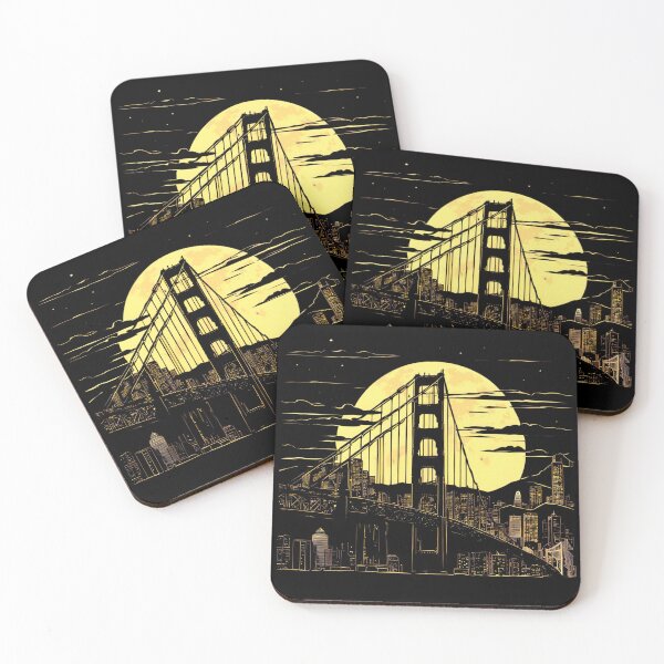 Item preview, San Francisco Skyline with Golden Gate Bridge Silhouette Under Yellow Supermoon – Night Sky Art designed and sold by Jasava Shop.