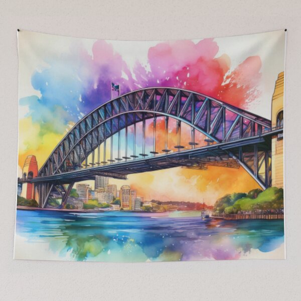 Item preview, Sydney Harbour Bridge Watercolour Illustration designed and sold by RaiyaTees.