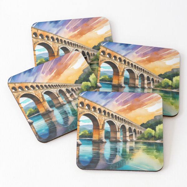 Item preview, Scenic Watercolour Arched Bridge at Sunset designed and sold by RaiyaTees.