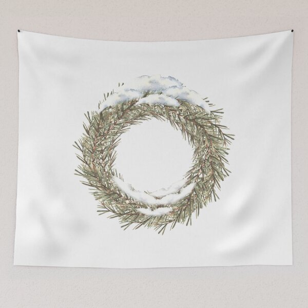 Item preview, Snowy Christmas spruce branch wreath evergreen winter plant. Watercolor illustration designed and sold by BartolArt.