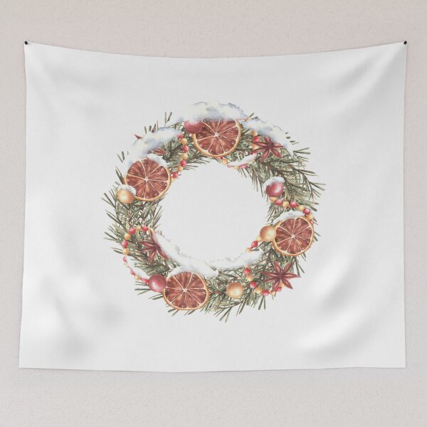 Item preview, Snowy Christmas spruce branch wreath vintage decorated . Watercolor illustration designed and sold by BartolArt.