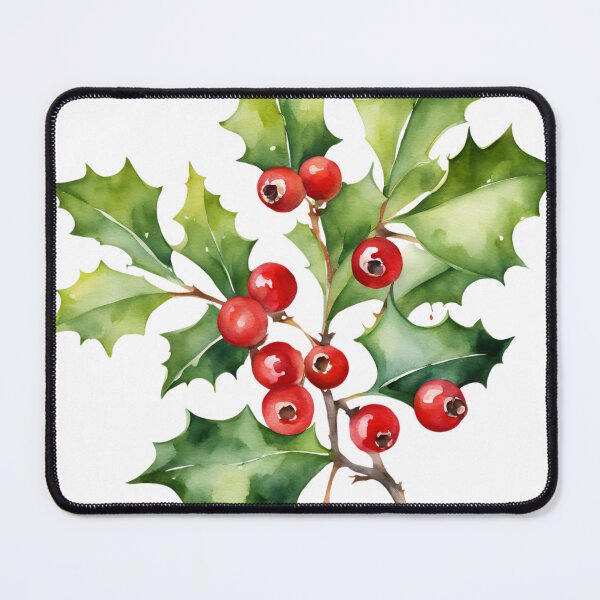 Item preview, Holly Watercolor Minimalist Florals Pattern Green Red ,Christmas Romantic Elegant Pattern designed and sold by KolorellaS.