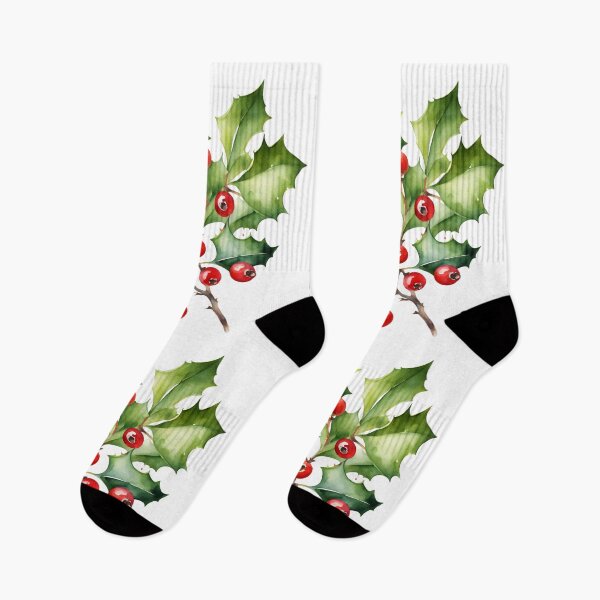 Item preview,   Holly Watercolor Minimalist Florals Pattern  Green Red ,Christmas  Romantic Elegant Pattern designed and sold by KolorellaS.