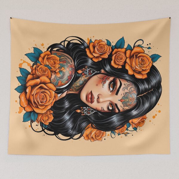Artikelvorschau, Böhmisches tätowiertes Latina Chola Retro-Vintage-Blumendesign entworfen und verkauft von BorgSpareParts.