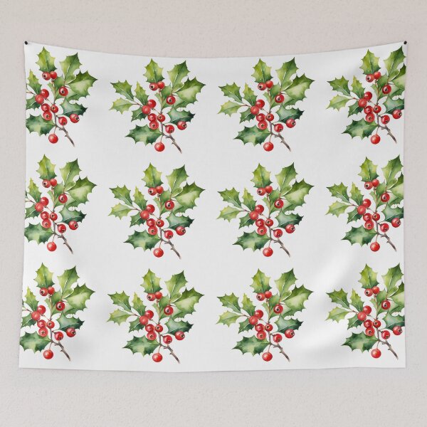 Item preview,   Holly Watercolor Minimalist Florals Pattern  Green Red ,Christmas  Romantic Elegant Pattern designed and sold by KolorellaS.