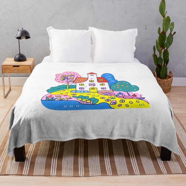 Item preview, Cute doodle house with mountian and trees designed and sold by xiao xuans.
