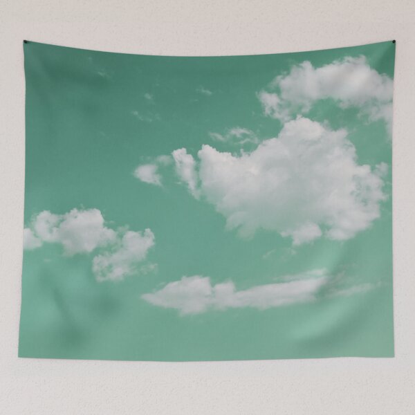 Item preview, White fluffy clouds on green sky background designed and sold by by-jwp.