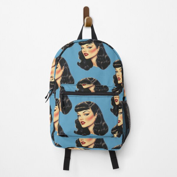 Item preview, bettie page style 1950s pinup girl blue eyes red lips designed and sold by Alyn8.