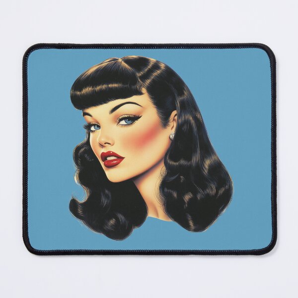 Item preview, bettie page style 1950s pinup girl blue eyes red lips designed and sold by Alyn8.