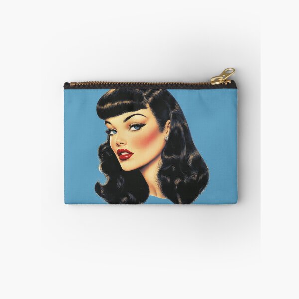 Item preview, bettie page style 1950s pinup girl blue eyes red lips designed and sold by Alyn8.