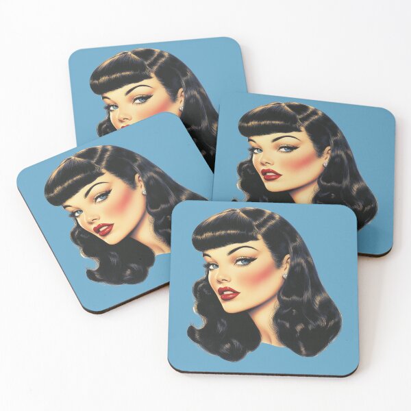 Item preview, bettie page style 1950s pinup girl blue eyes red lips designed and sold by Alyn8.