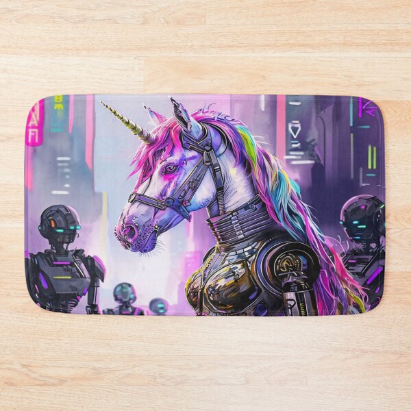 Aperçu de l'œuvre Licorne Punk dans une Ville Futuriste créée et vendue par Collection de trésors .