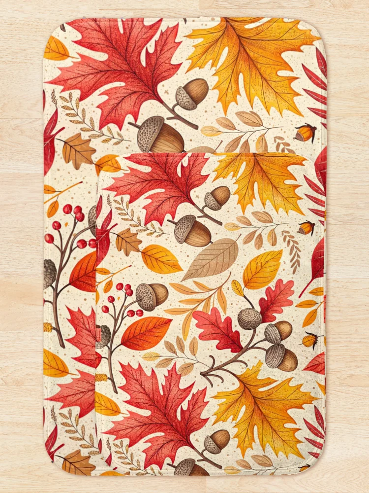 Thumbnail 5 of 6, Bath Mat, Autumn Harmony: A Colorful Fall Pattern designed and sold by Paper Punch Press.