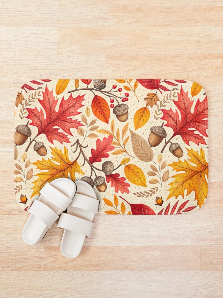Thumbnail 1 of 6, Bath Mat, Autumn Harmony: A Colorful Fall Pattern designed and sold by Paper Punch Press.
