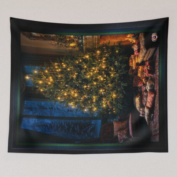 Item preview, Traditional Cozy Christmas Charm With A Tree By A Fireplace And Gifts Tranquil AI Concept Art by Xzendor7 designed and sold by Xzendor7 Digital Art Creations.
