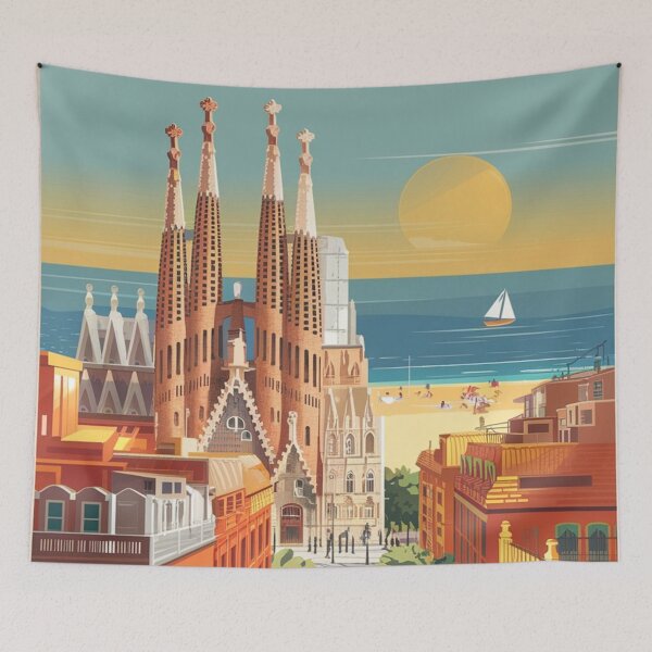 Item preview, Barcelona Vintage Travel Poster designed and sold by TravelerRat.