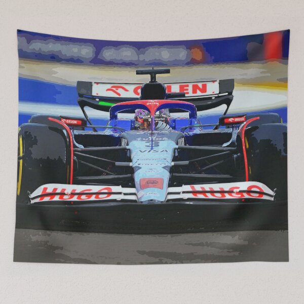 Item preview, Daniel Ricciardo racing his 2024 F1 car in his last Grand Prix watercolor designed and sold by Rodissimus1984.