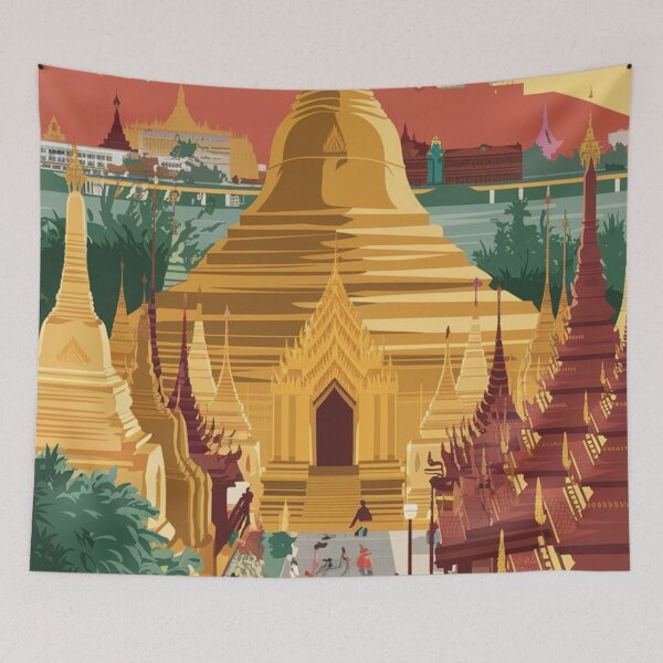 Item preview, Yangon Vintage Travel Poster designed and sold by TravelerRat.