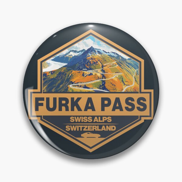 Item preview, Furka Pass Switzerland Travel Art Badge designed and sold by KrisSidDesigns.