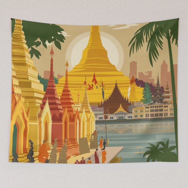 Item preview, Yangon Vintage Travel Poster designed and sold by TravelerRat.