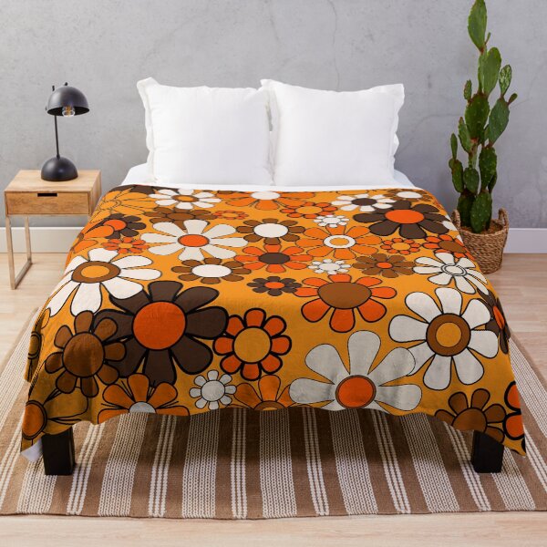 Item preview, Groovy 70s Retro Garden Floral Orange and Brown Pattern designed and sold by kierkegaard.