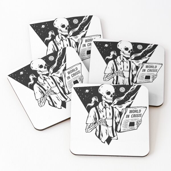 Item preview, skull reading newspaper while drinking coffee designed and sold by Erlin Rudho.
