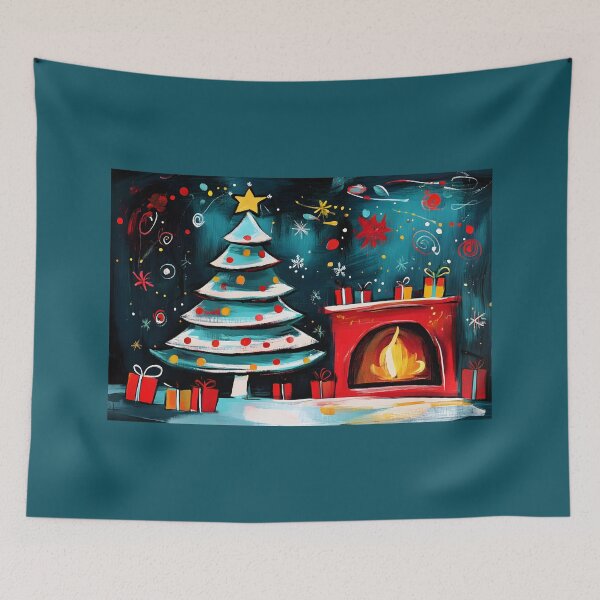 Item preview, Whimsical Christmas Cheer - Decorated Tree, Shining Star, and Cozy Fireplace: Merry XMAS designed and sold by OlfactoART Studio.