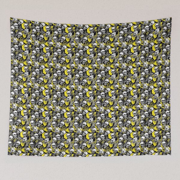 Item preview, Grungy skulls black and yellow all over print pattern designed and sold by FloralZoo.