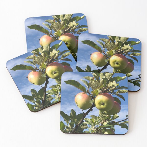 Item preview, Three ripe green apples with red sides on a branch designed and sold by mrivserg.