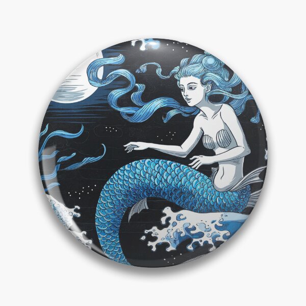 Item preview, The mermaid sitting on top of the wave under the moonlit designed and sold by bosilvercat.