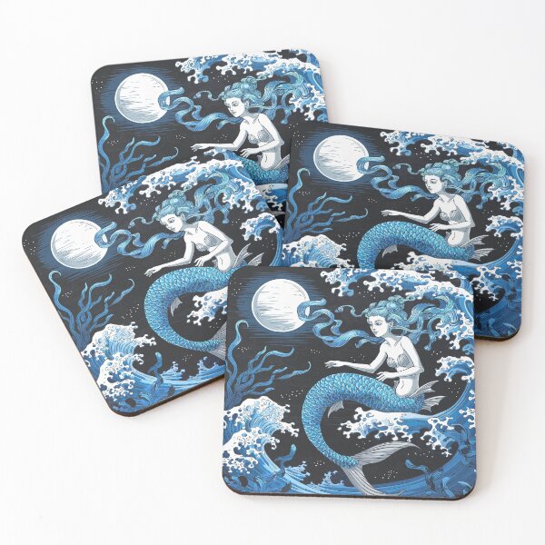 Item preview, The mermaid sitting on top of the wave under the moonlit designed and sold by bosilvercat.