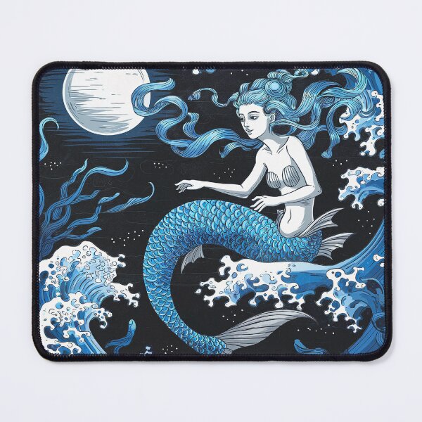 Item preview, The mermaid sitting on top of the wave under the moonlit designed and sold by bosilvercat.