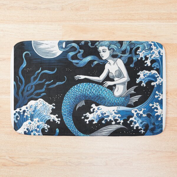 Item preview, The mermaid sitting on top of the wave under the moonlit designed and sold by bosilvercat.