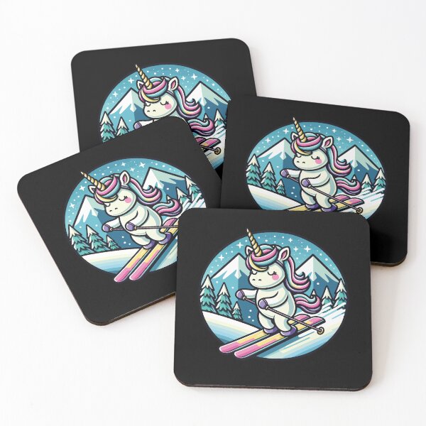 Item preview, Adorable Unicorn Cartoon Art Magical Skiing in Winter  designed and sold by DrawHandArt.