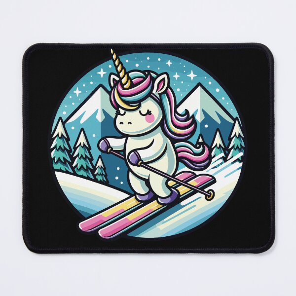 Item preview, Adorable Unicorn Cartoon Art Magical Skiing in Winter  designed and sold by DrawHandArt.
