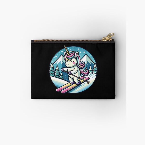 Item preview, Adorable Unicorn Cartoon Art Magical Skiing in Winter  designed and sold by DrawHandArt.