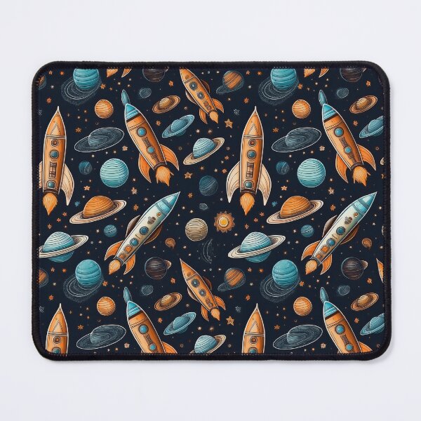 Item preview, Cosmic Carnival: A vibrant and playful pattern featuring colorful rockets and planets, celebrating a cosmic carnival filled with joy and excitement. designed and sold by Grang Art Artistic Designs.