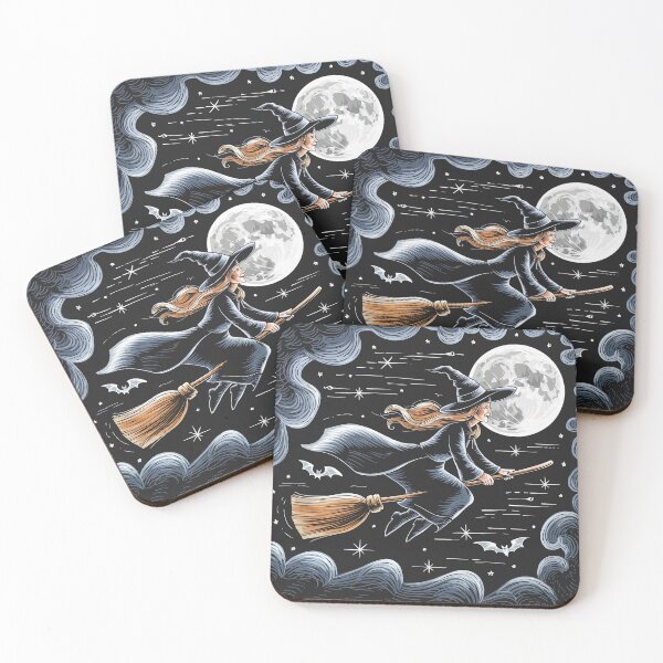 Item preview, A witch riding bloom under the full moon night, surrounded by cloud designed and sold by bosilvercat.