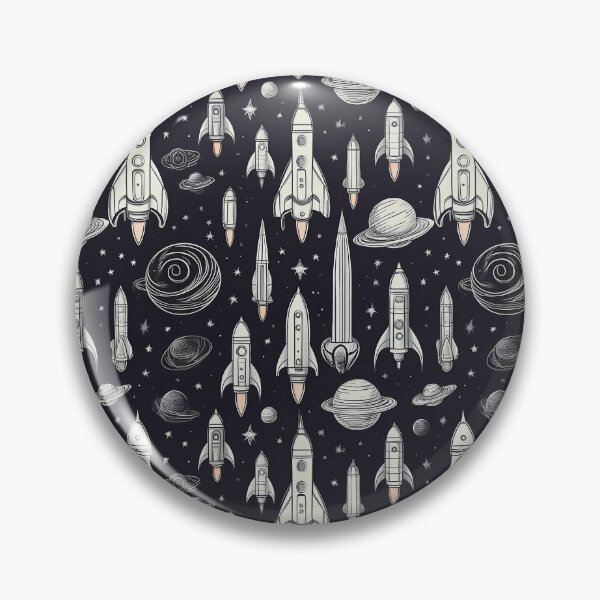 Item preview, Stellar Spectacle: A monochrome and playful pattern featuring rockets and planets, celebrating a cosmic carnival filled with joy and excitement. designed and sold by Grang Art Artistic Designs.