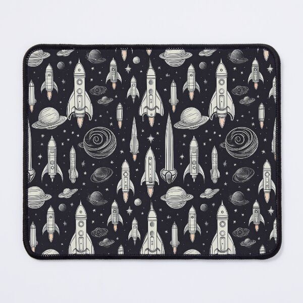 Item preview, Stellar Spectacle: A monochrome and playful pattern featuring rockets and planets, celebrating a cosmic carnival filled with joy and excitement. designed and sold by Grang Art Artistic Designs.