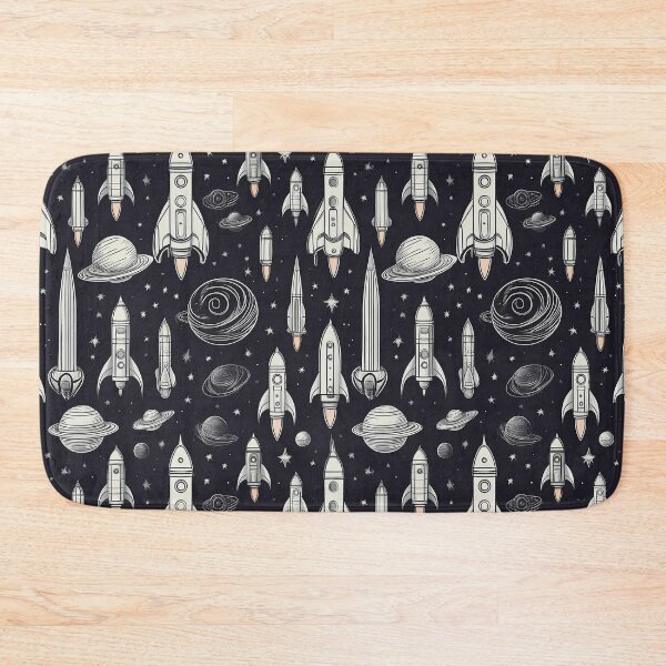 Item preview, Stellar Spectacle: A monochrome and playful pattern featuring rockets and planets, celebrating a cosmic carnival filled with joy and excitement. designed and sold by Grang Art Artistic Designs.