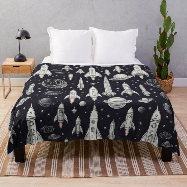 Item preview, Stellar Spectacle: A monochrome and playful pattern featuring rockets and planets, celebrating a cosmic carnival filled with joy and excitement. designed and sold by Grang Art Artistic Designs.