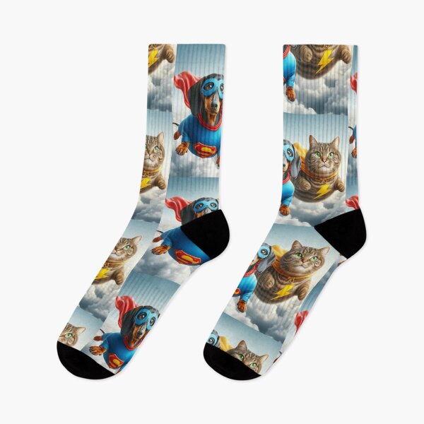 Artikelvorschau, Dynamisches Duo: Superhelden-Dackel und furchtlose Katze entworfen und verkauft von AIrtisticPrints.