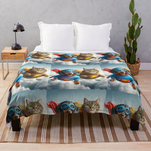 Item preview, Dynamic Duo: Superhero Dachshund & Fearless Feline designed and sold by AIrtisticPrints.