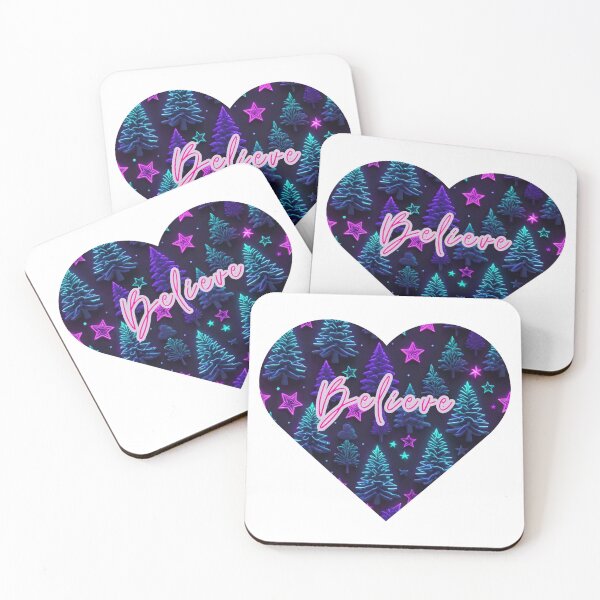 Item preview, Believe. I love Christmas. Heart with Christmas tree pattern in light blue, pink and purple designed and sold by FreeSoulLab.