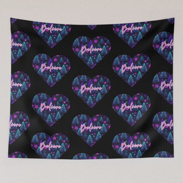 Item preview, Believe. I love Christmas. Heart with Christmas tree pattern in light blue, pink and purple designed and sold by FreeSoulLab.